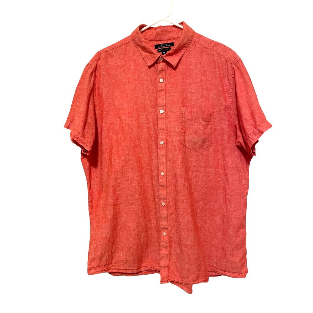 Marc Anthony Red Linen Short Sleeve Button Down Shirt Collared Solid XXL Resort